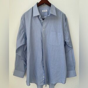 Pierre Cardin Blue Gingham Striped Button Down Dress Shirt Size XL